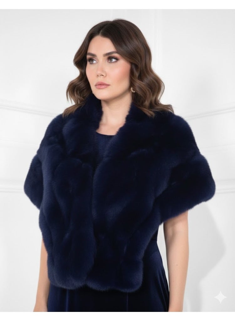 فول جوي شال شتوي نسائي فاخر من الفرو باللون الكحلي ,وشاح,سكارف شتوي يضيف لمسة ناعمه وفاخره لإطلالتك الشتوية. - Image 1